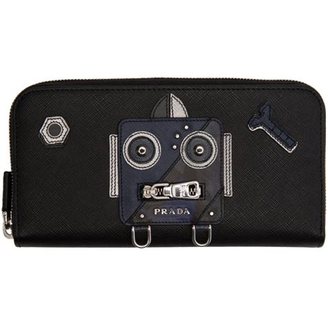 Prada: Black Saffiano Robot Continental Wallet 